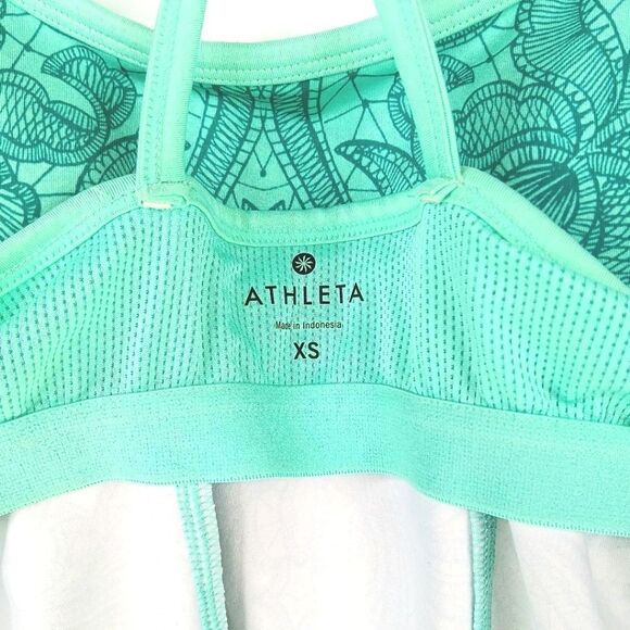 ATHLETA Teal and Dark Green Abstract Printed Strappy Built In Bra Tank Top XS - Picture 7 of 11